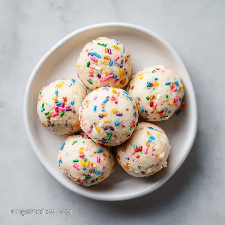 Three pale yellow spheres dusted with rainbow sprinkles, artfully placed on a clean white plate.