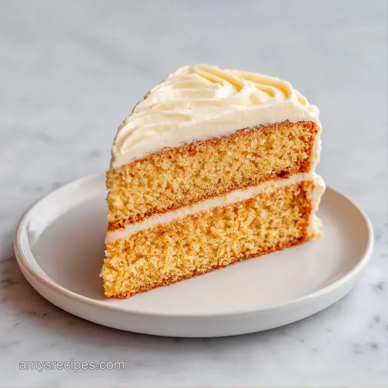 A precise slice of sponge cake on a white plate, topped with a swirl of buttercream and a fresh strawberry.