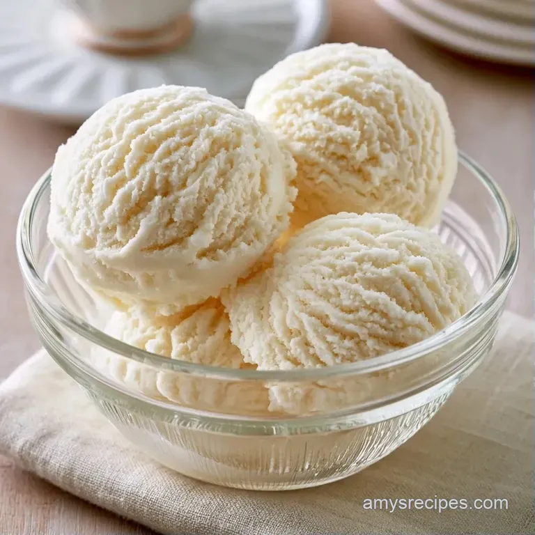 Three pale ivory scoops in a crystal bowl garnished with a bright mint leaf and two crisp, golden wafer cookies.