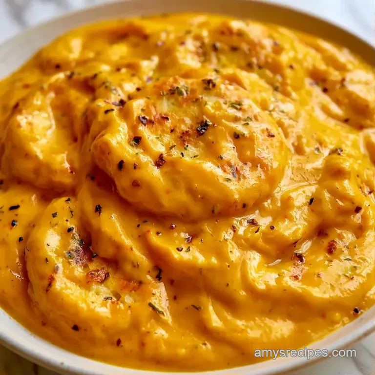 A shallow ceramic bowl of golden cream and soft cheese discs, garnished with bright mango cubes and sliced almonds.