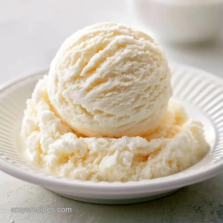 Three perfect scoops of white ice cream in a crystal bowl, accented by a mint leaf and a polished silver spoon.