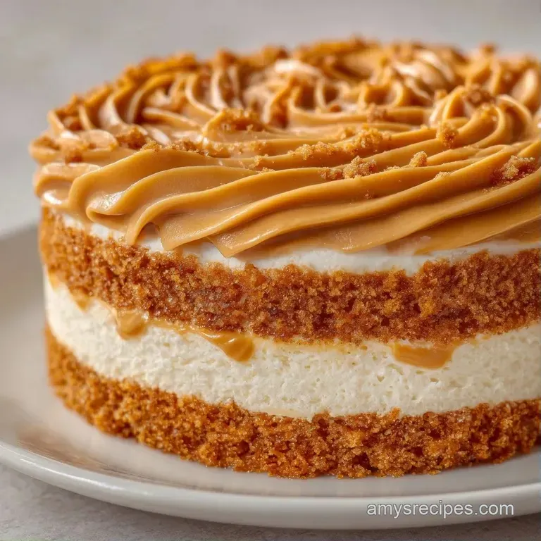 A slice of golden cake with a thick layer of creamy beige frosting on a minimalist plate with a dusting of cocoa.