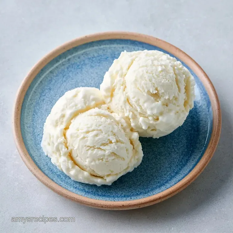 Three perfectly rounded scoops of pale cream ice cream in a crystal bowl topped with a mint leaf and fresh berries.