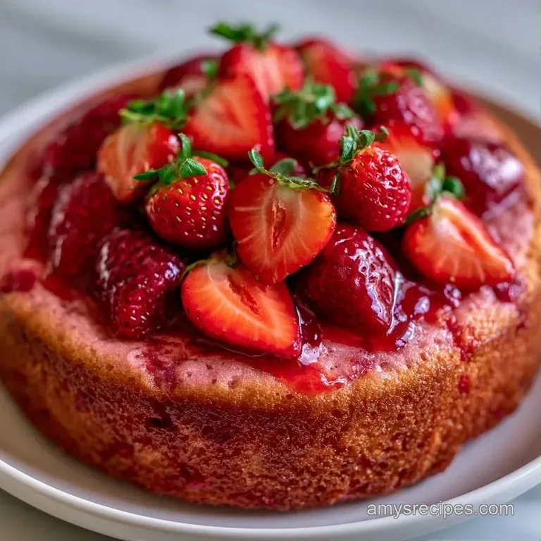 Elegant multi-layered cake with smooth pink icing, topped with glistening berries on a white pedestal stand.