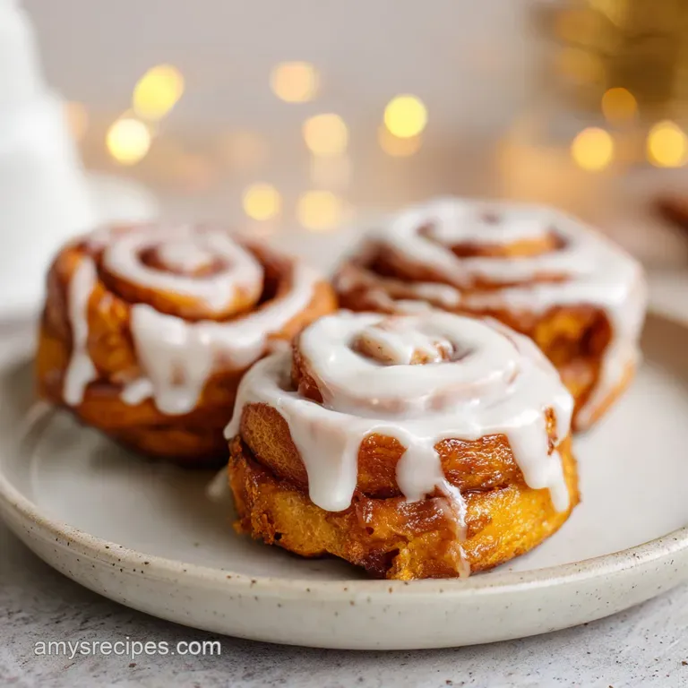 A single golden pastry swirl drizzled with glossy white glaze on a white ceramic plate beside a cup of coffee.